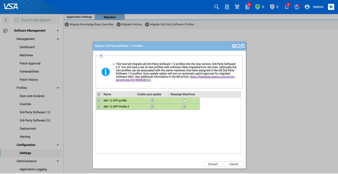 Migrate 3rd Party Software 1.0 Profile